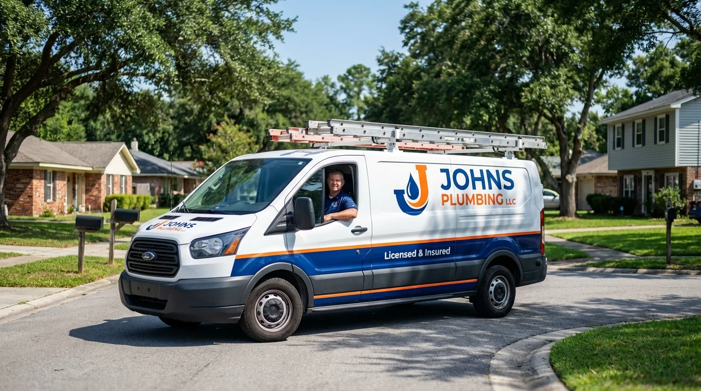 Johns Plumbing LLC service van in Owego, NY
