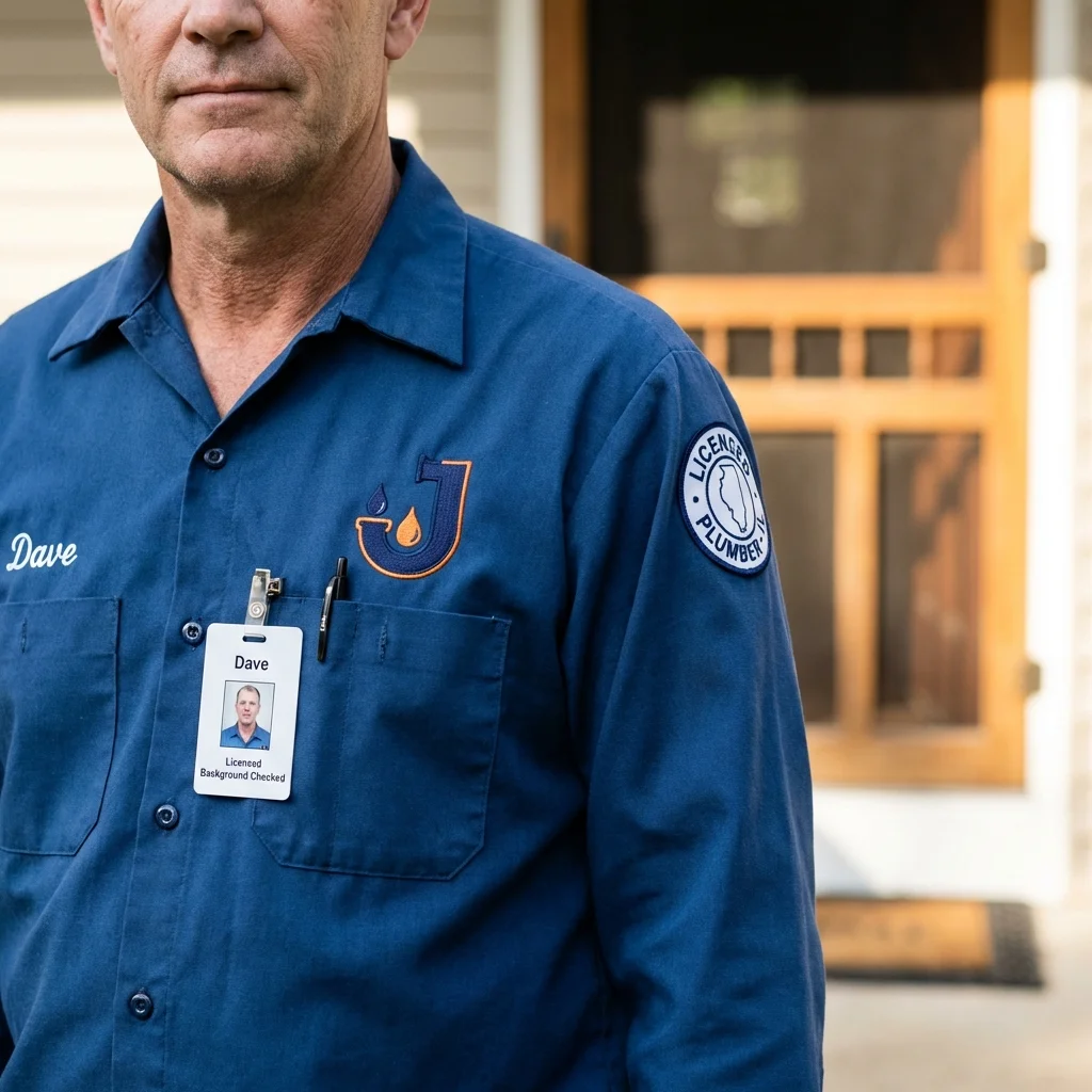 Licensed plumber showing ID badge in Owego, NY