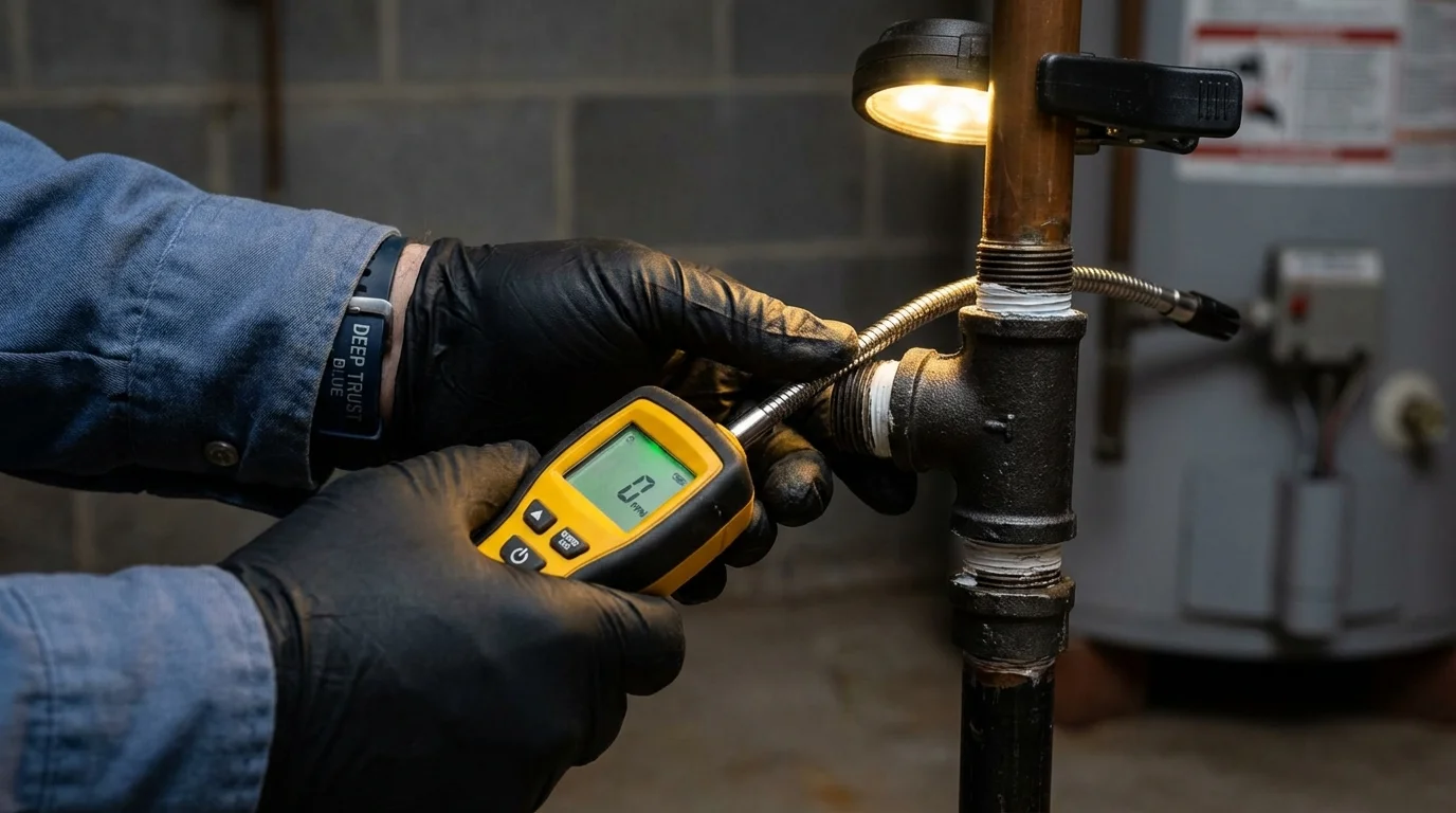 Gas leak detection with electronic sniffer by Johns Plumbing LLC in Owego