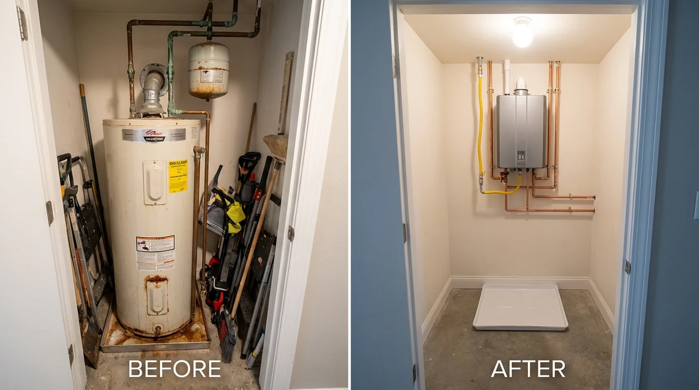 Tank water heater versus wall-mounted tankless unit comparison for Owego, NY homeowners