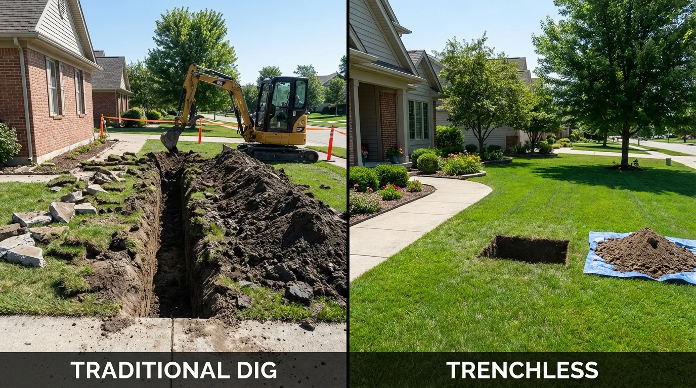 Trenchless sewer repair with minimal yard damage versus traditional excavation in Owego, NY
